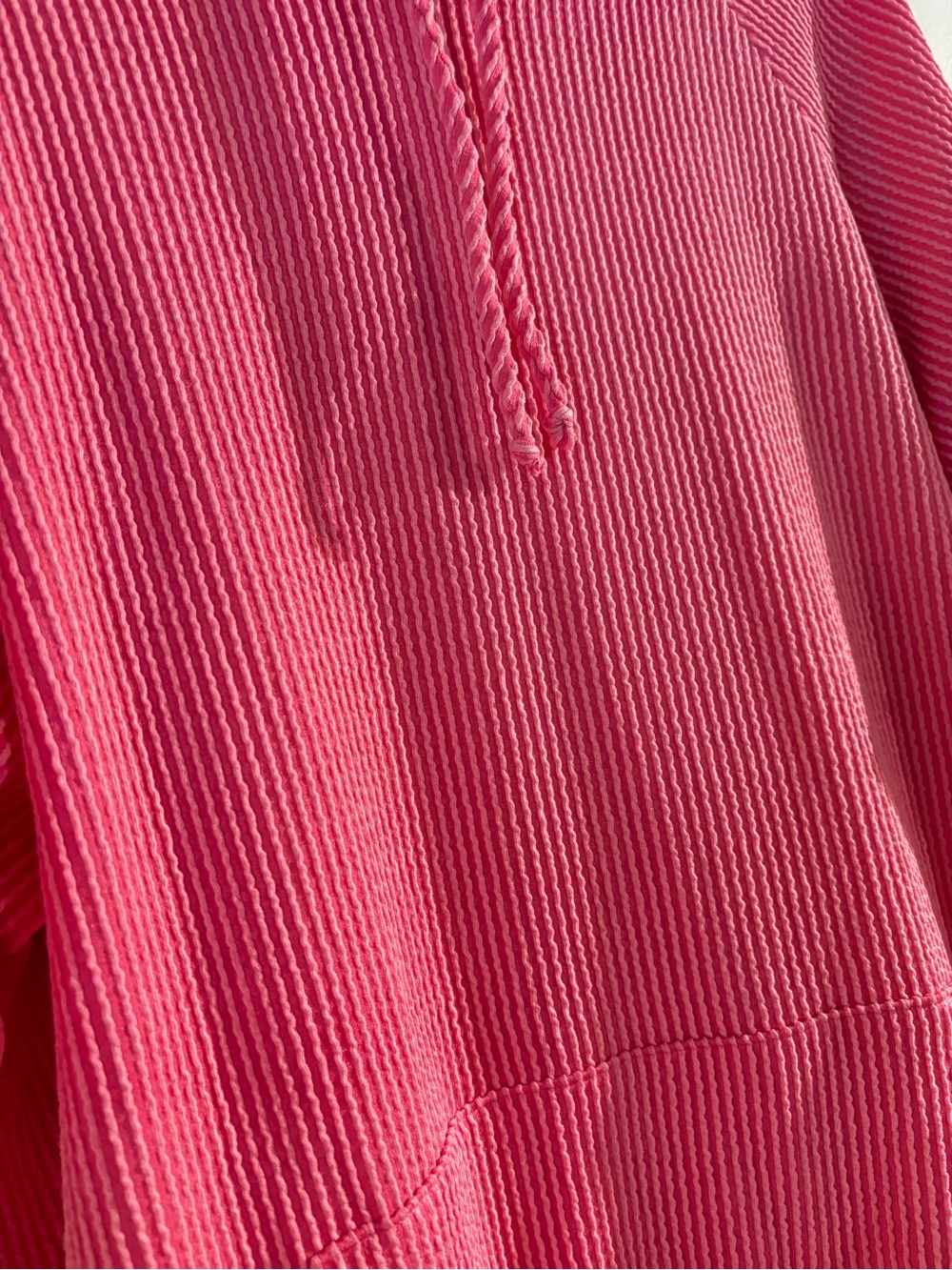 Heimish Bright Pink Hooded Short-Sleeve Ribbed Pullover Top 2X - Picture 4 of 7